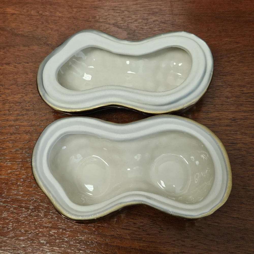 Pottery Barn Gold Lidded Ceramic Peanut Box 4.5ʺL × 2.5ʺW × 2.5ʺH